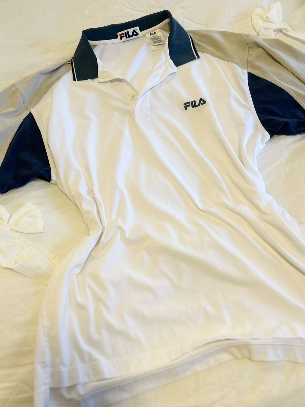 Fila Men’s White Polo with Navy and Gray Accents